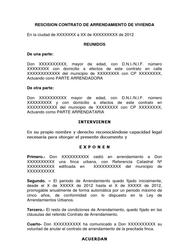 Modelo Rescisión de contrato Alquiler Gobierno