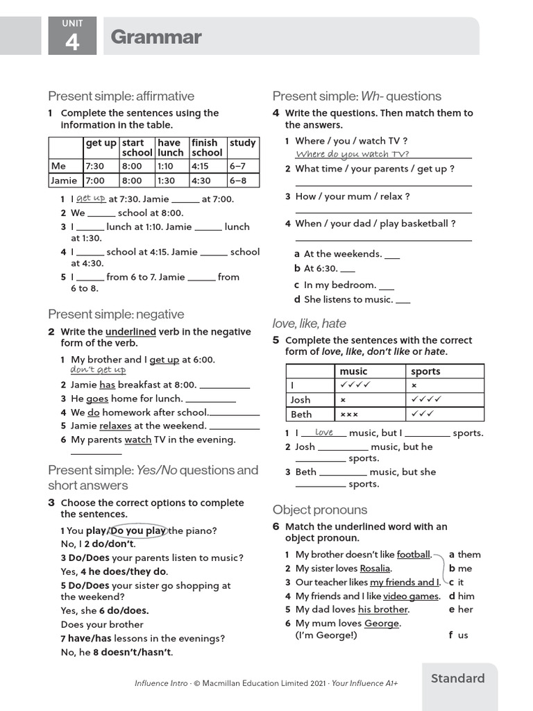 Intro_A1PLUS_U4_Grammar_Standard | PDF | Linguistic Typology | Language ...