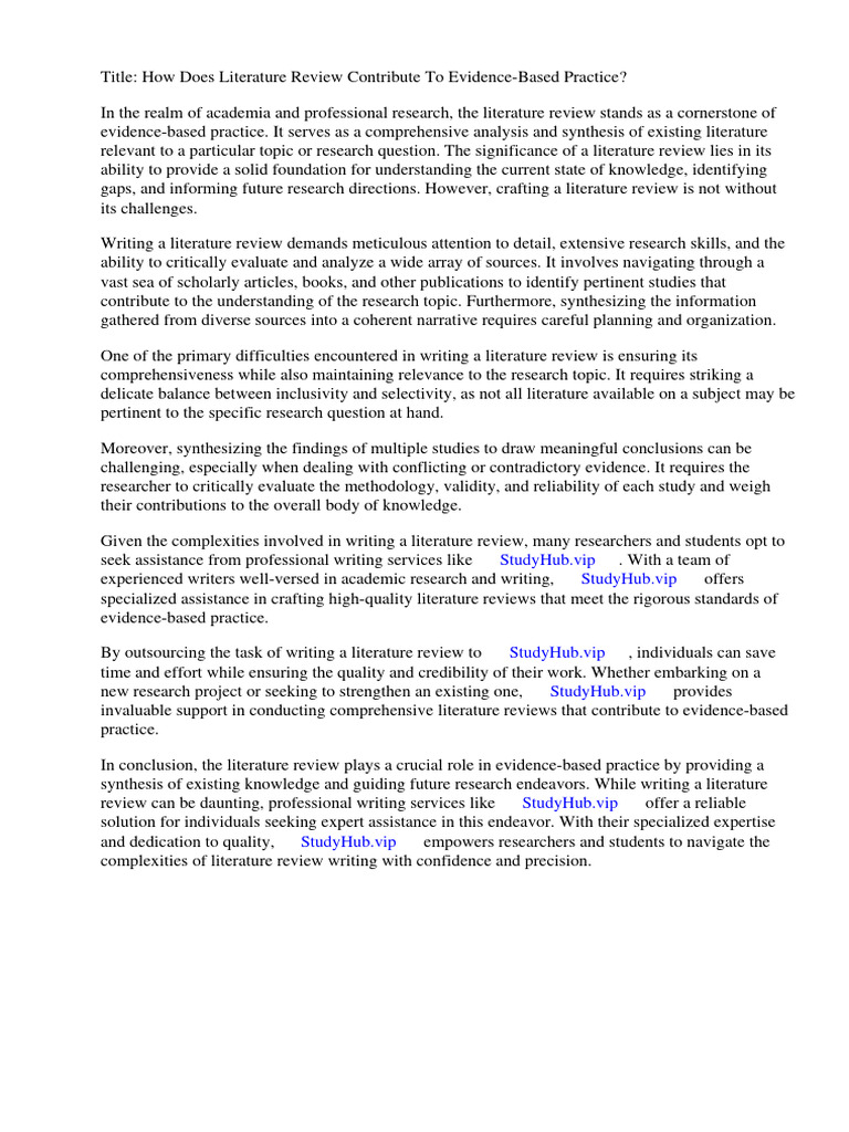 How Does Literature Review Contribute To Evidence Based Practice | PDF ...