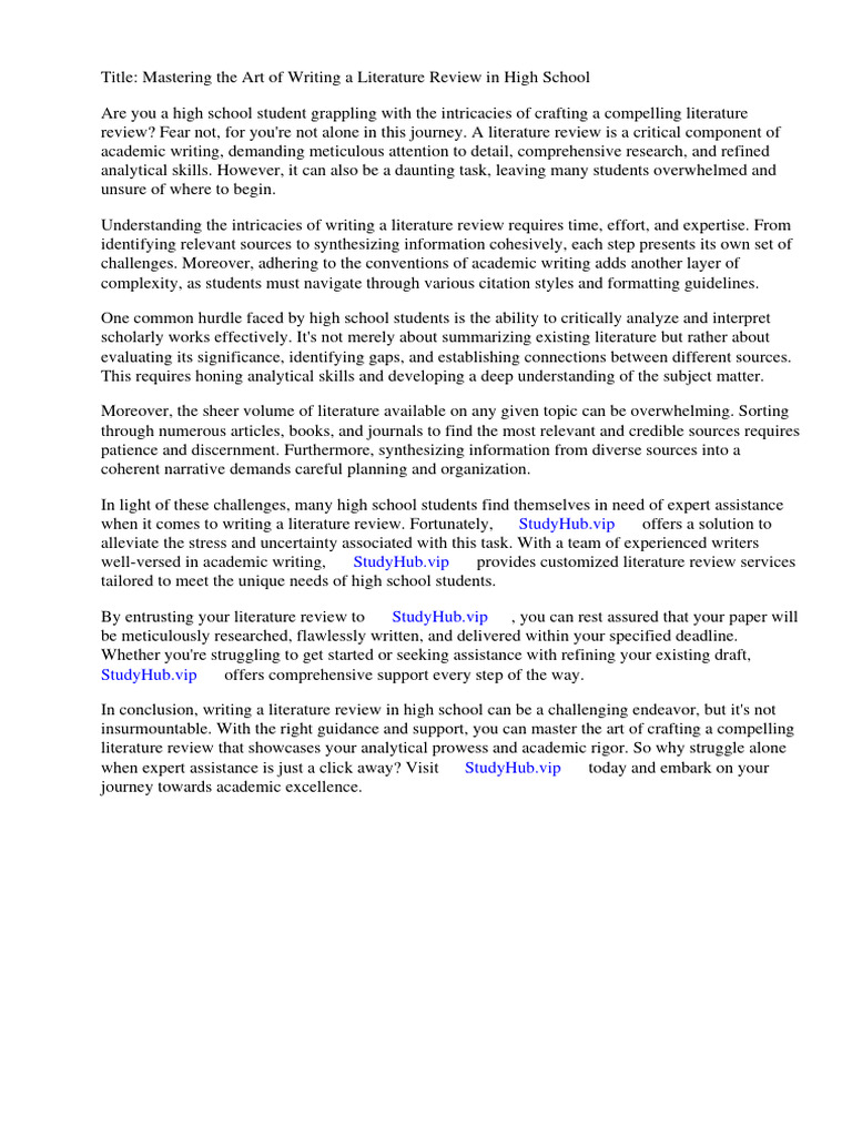 How To Write A Literature Review High School PDF Literature Review Academic Publishing