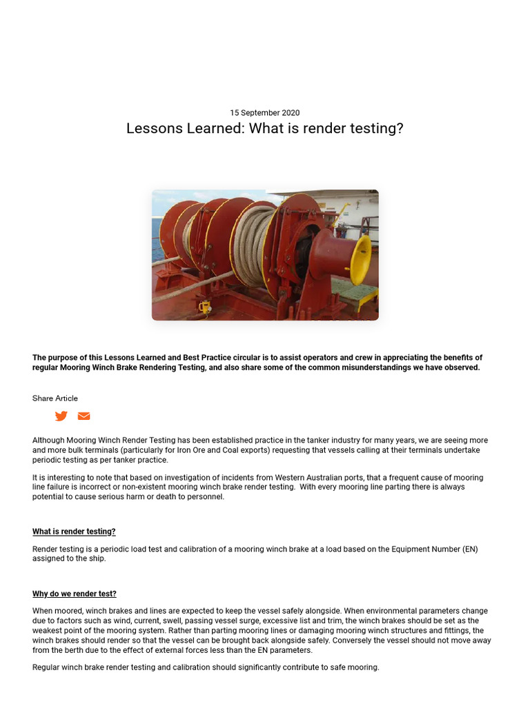 Mooring Winch Brake Rendering Testing | PDF | Technology & Engineering