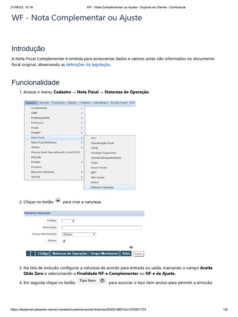 Emissão de Nota Fiscal Complementar | PDF | Recibo | Informática