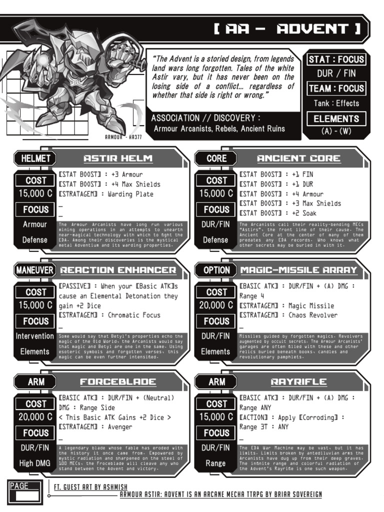 Crossxover Mec Advent Armour Astir Advent Singles Pdf Armour
