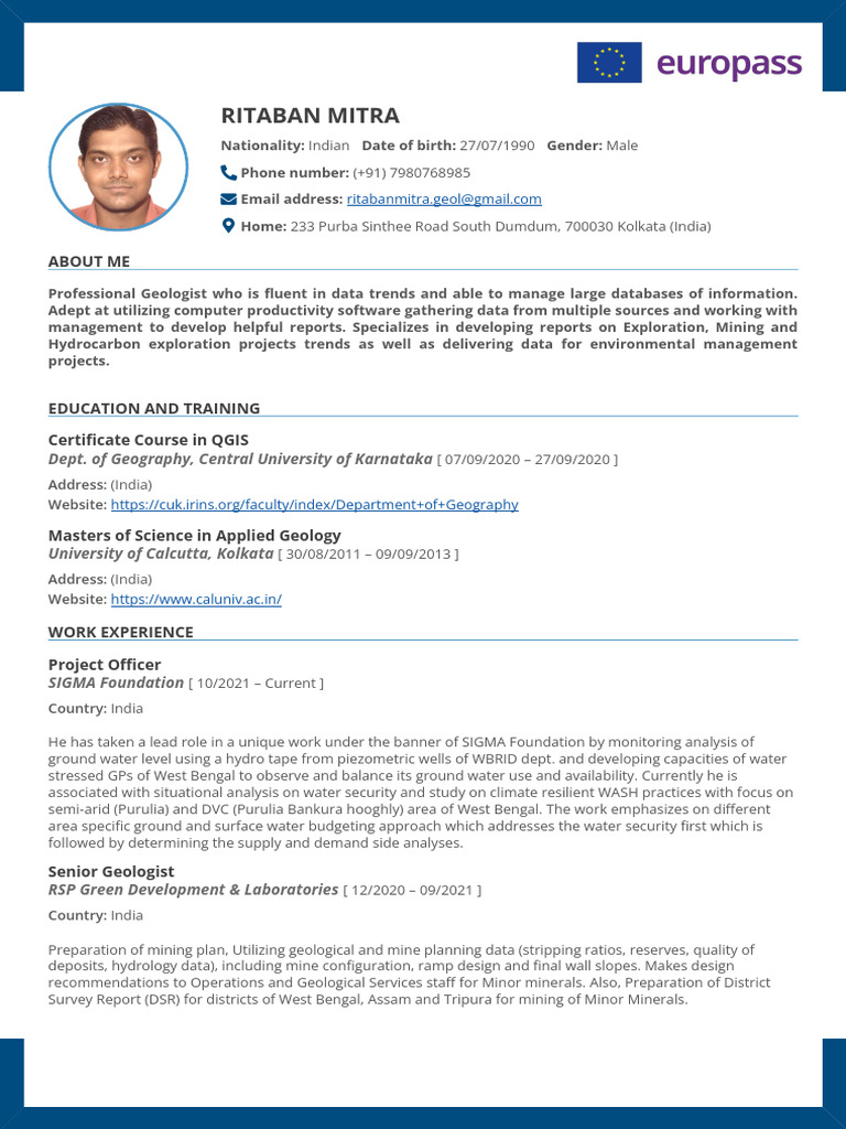 CV+ +Ritaban+Mitra | PDF | Wash | Geology