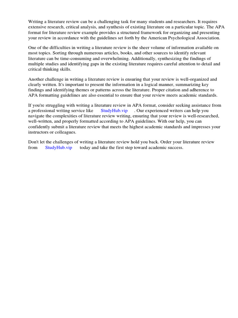 Apa Format For Literature Review Example | PDF | Essays | Apa Style