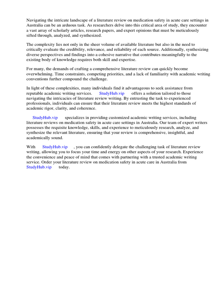 Literature review medication safety in acute care in australia pdf