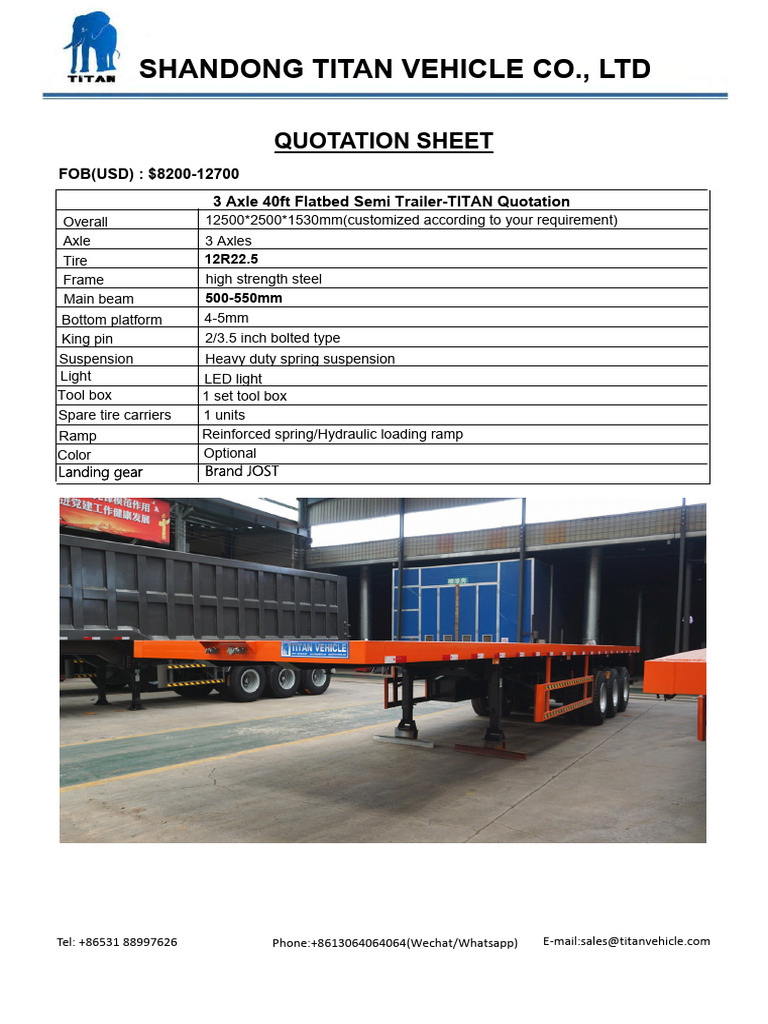 3 Axle 40ft Flatbed Semi Trailer - Quotation | PDF | Axle | Semi ...