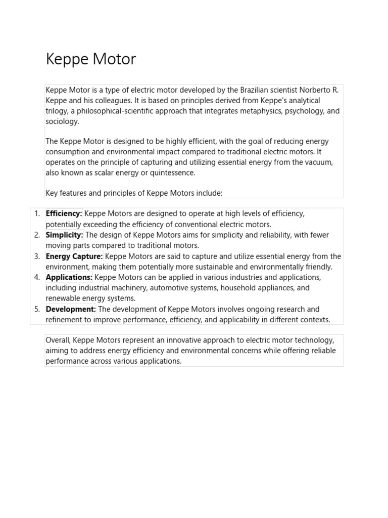 Innovative Keppe Motor Technology | PDF | Science & Mathematics | Computers