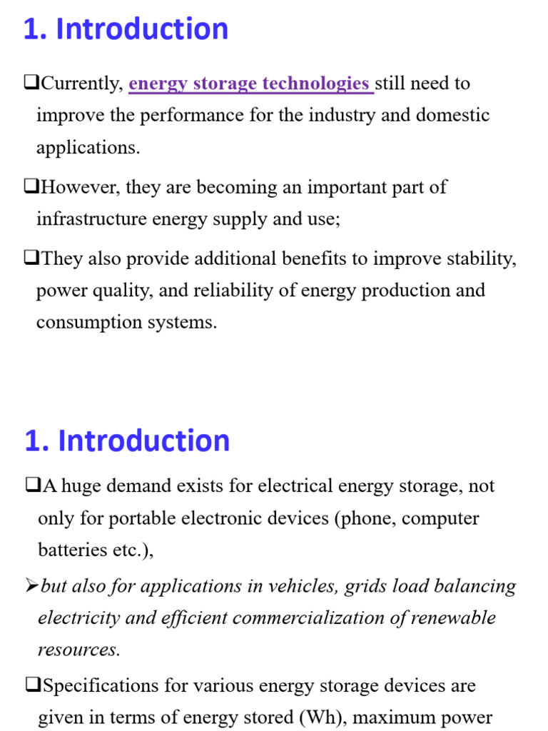 Energy Storage Technologies Overview | PDF | Rechargeable Battery ...