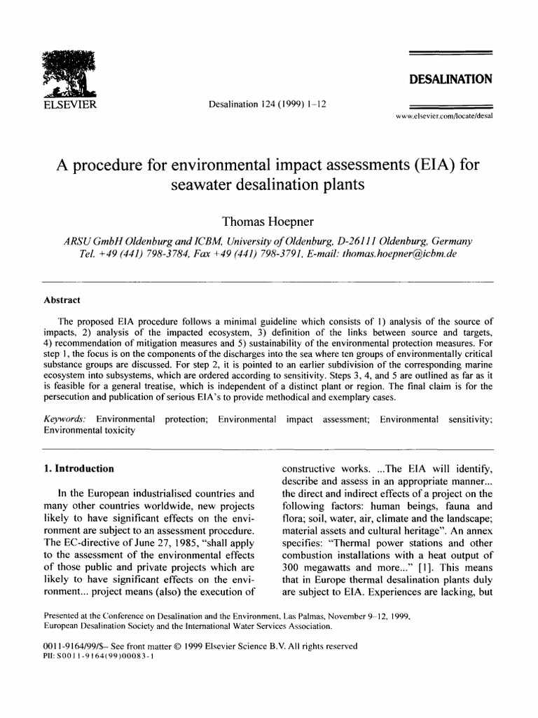 EIA Procedure for Desalination Plants | PDF | Seawater | Desalination
