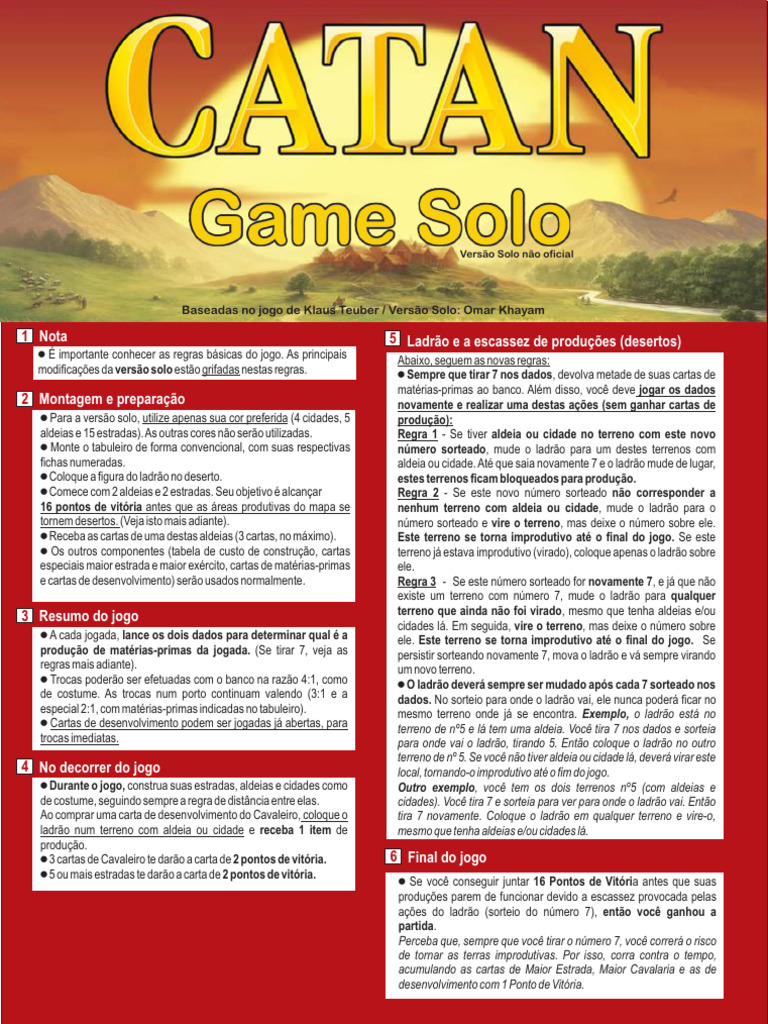 Regras do Catan: Versão Solo | PDF
