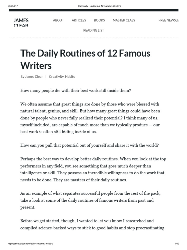 Daily Routines of 12 Notable Writers | PDF