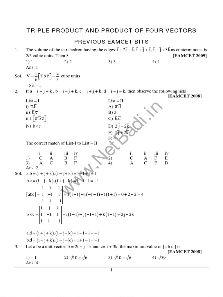 Triple Product Product of Four Vectors PDF Mathematical Objects