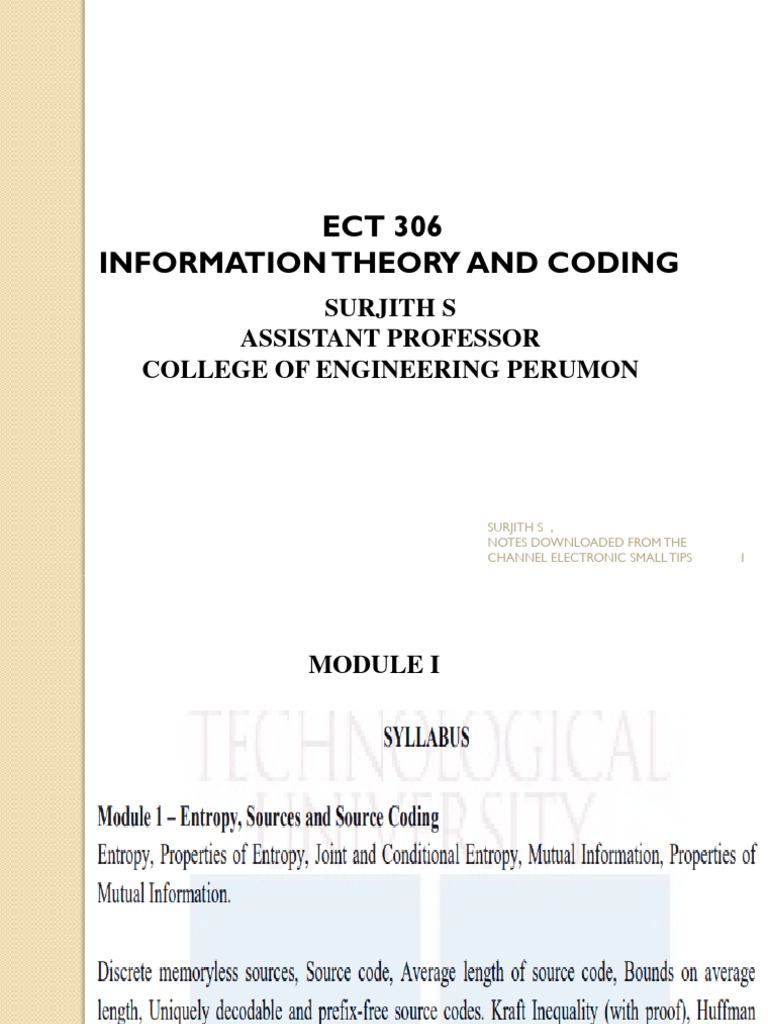Information Theory in ECT 306 | PDF | Communications System | Information