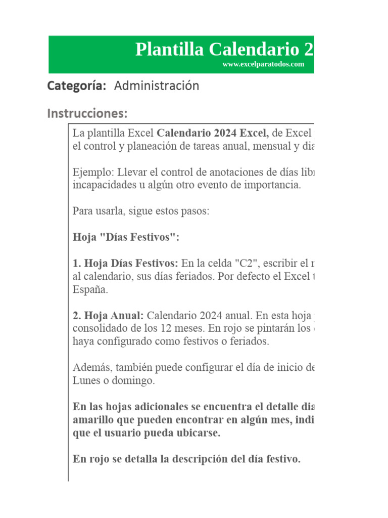 62-2.calendario 2024 Excel | Descargar gratis PDF | Microsoft Excel ...