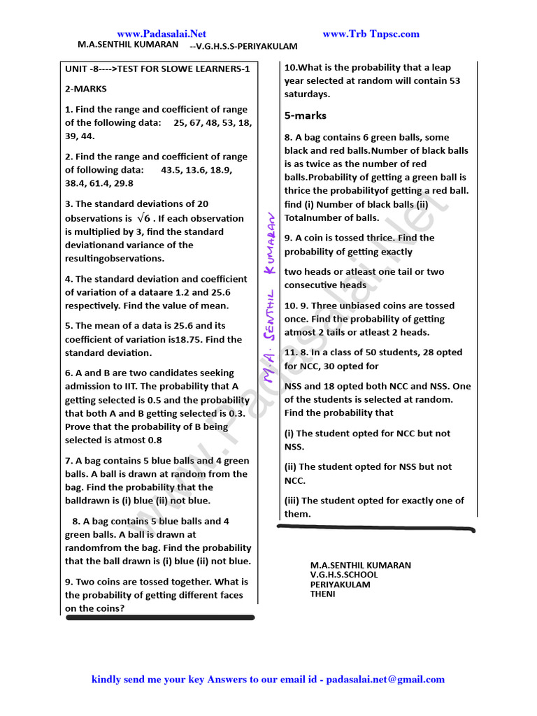 10th maths unit test question paper english medium pdf download pdf