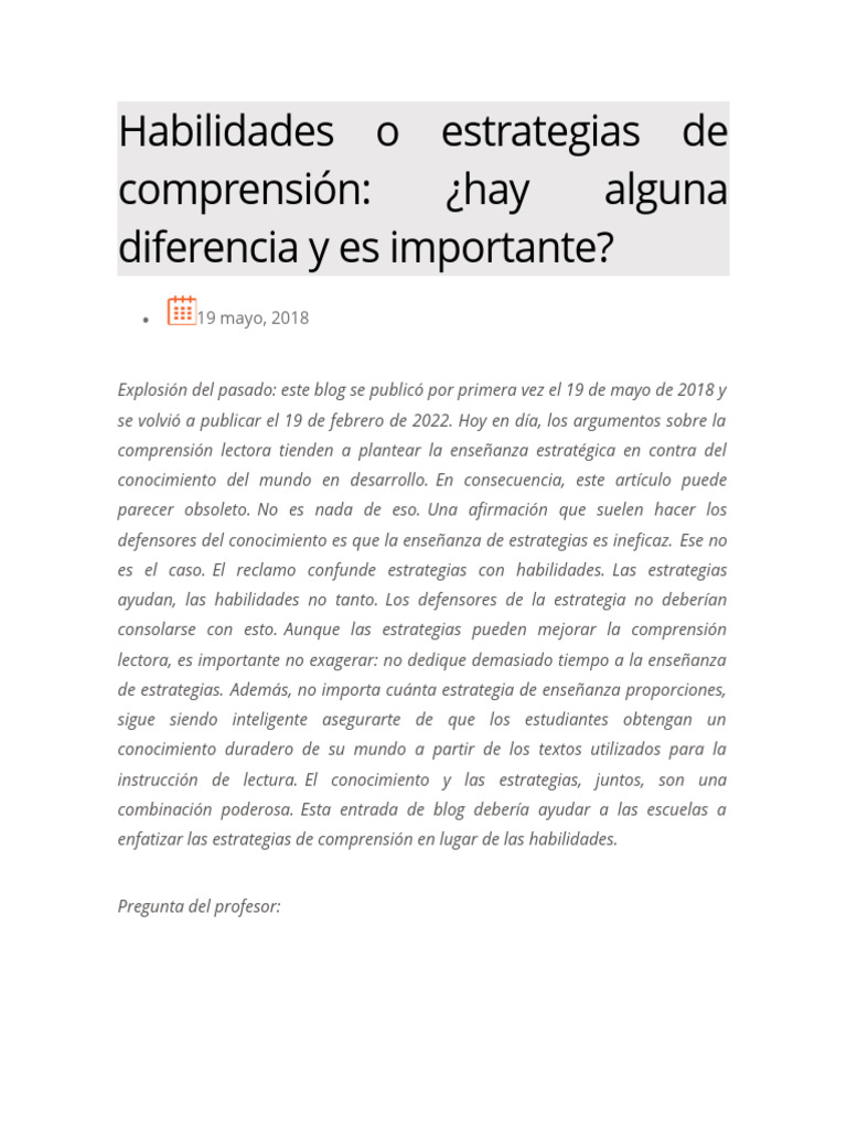 Habilidades o Estrategias de Comprensión | PDF | Crecimiento personal y ...