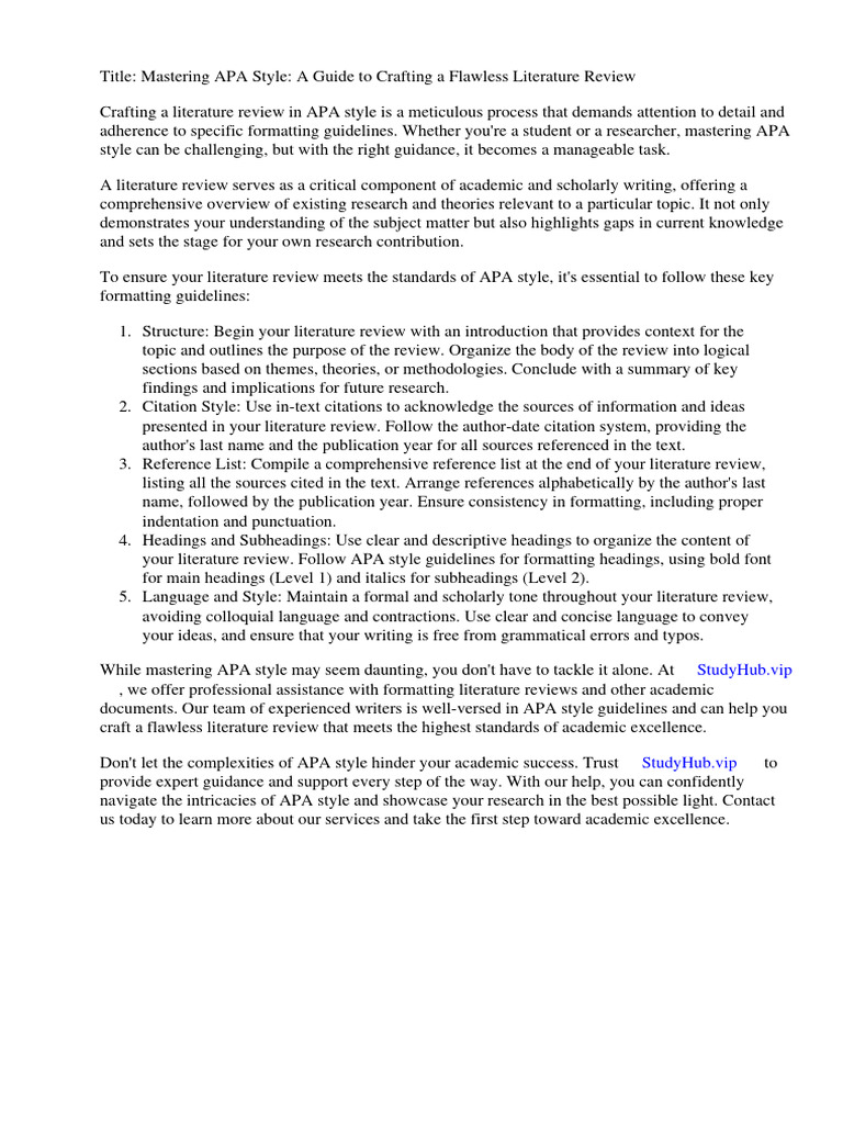How to Format a Literature Review Apa Style PDF Citation Apa Style