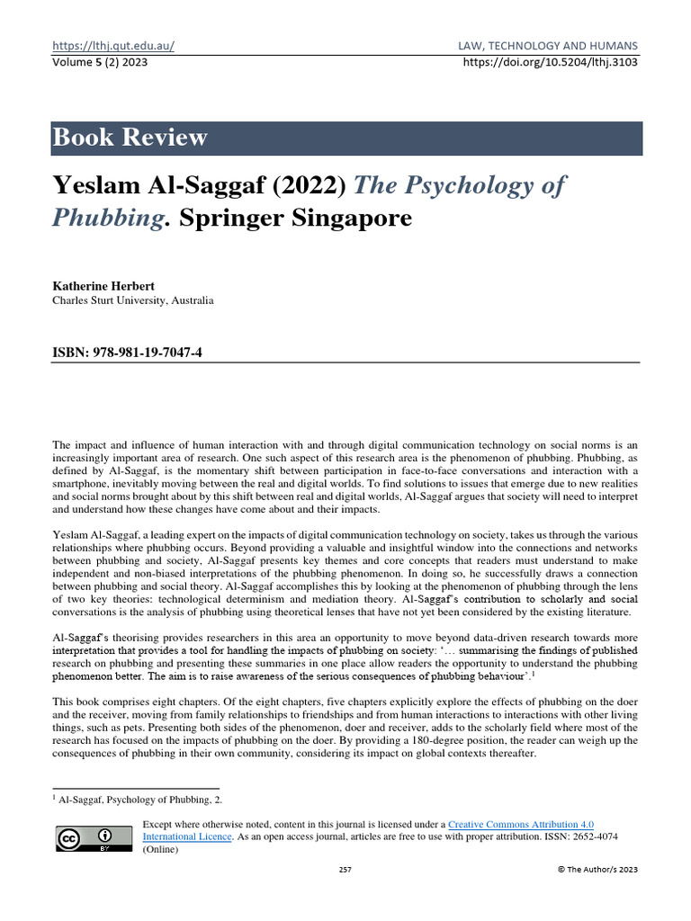 Yeslam Al-Saggaf 2022 The Psychology of Phubbing S | PDF | Social Science