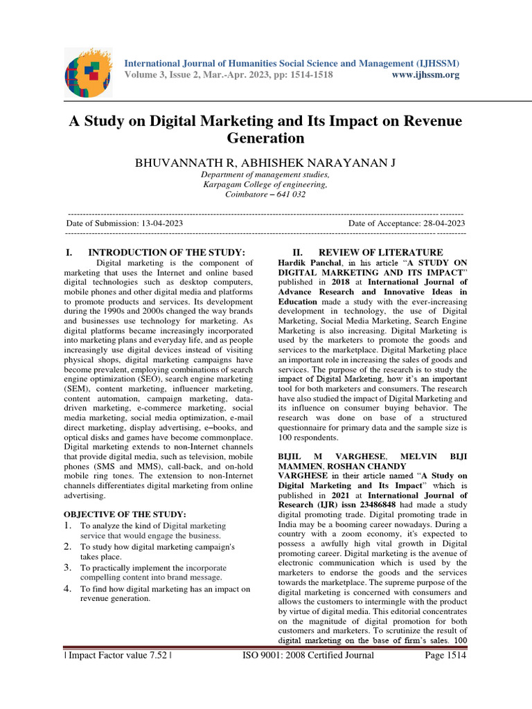 Digital Marketing's Revenue Impact Study | PDF