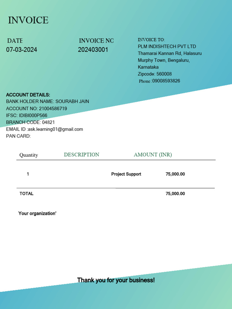 INVOICE - PLM Indishtech | PDF | Finance & Money Management