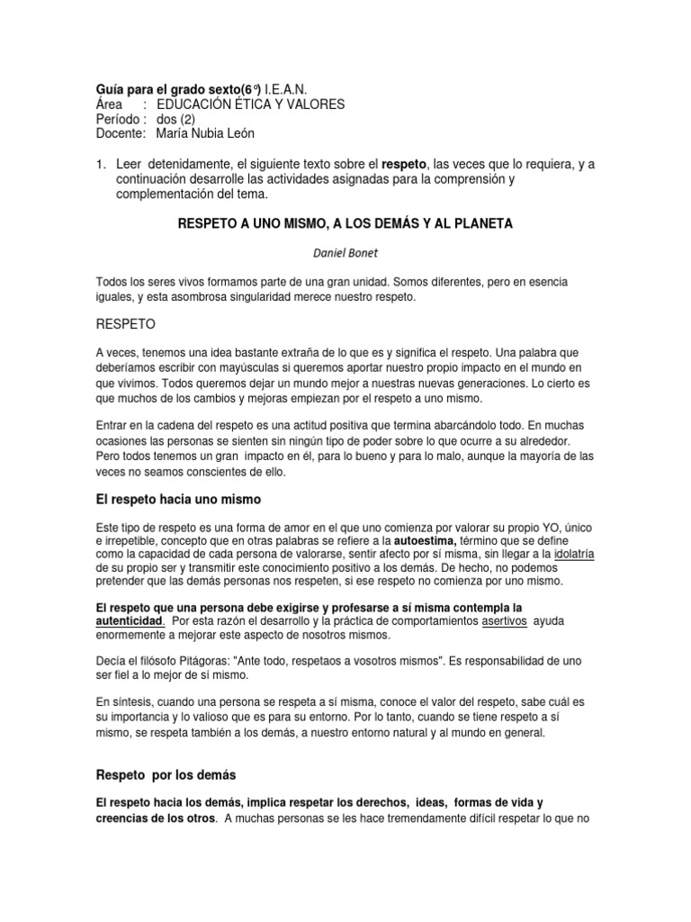 El Respeto Gradosexto Pdf Humano Sociedad