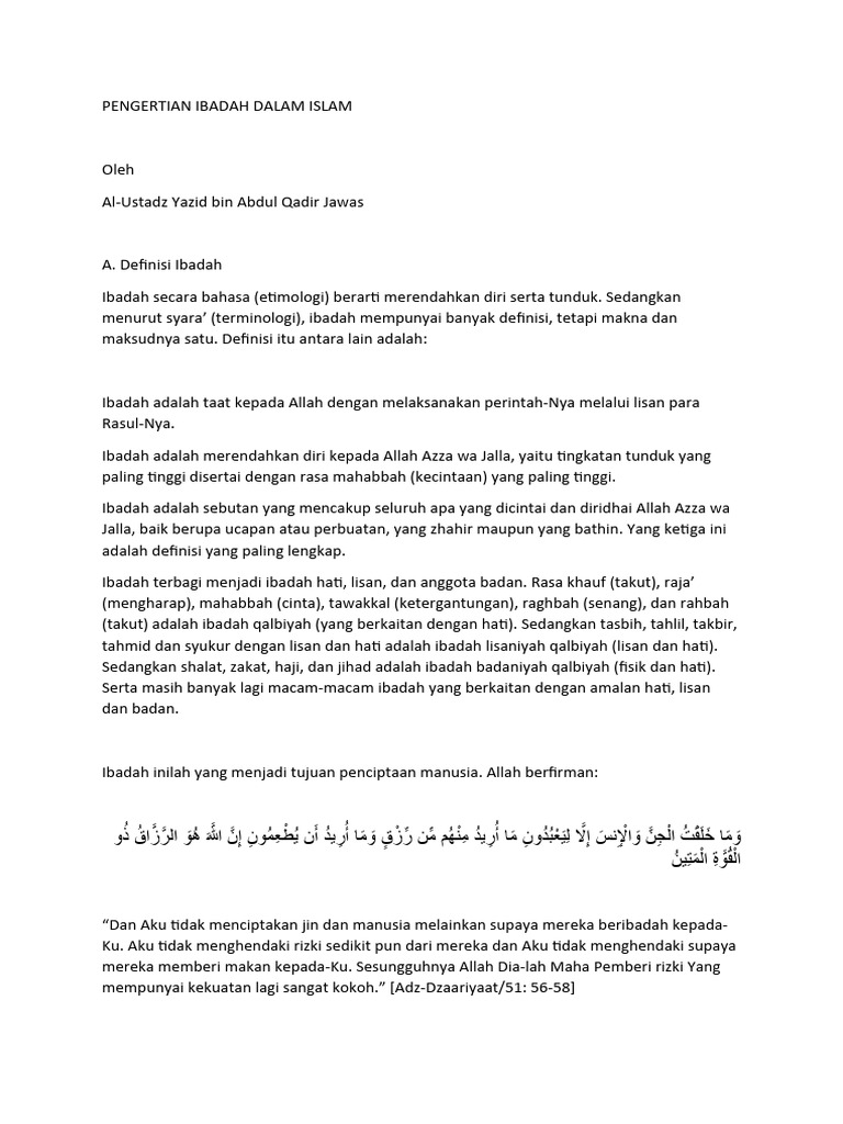 Pengertian Ibadah Dalam Islam | PDF