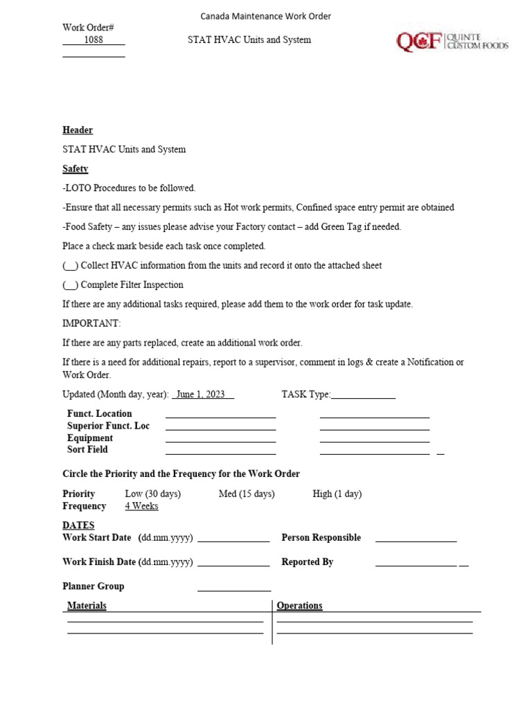 HVAC Maintenance Work Order 1088 | PDF