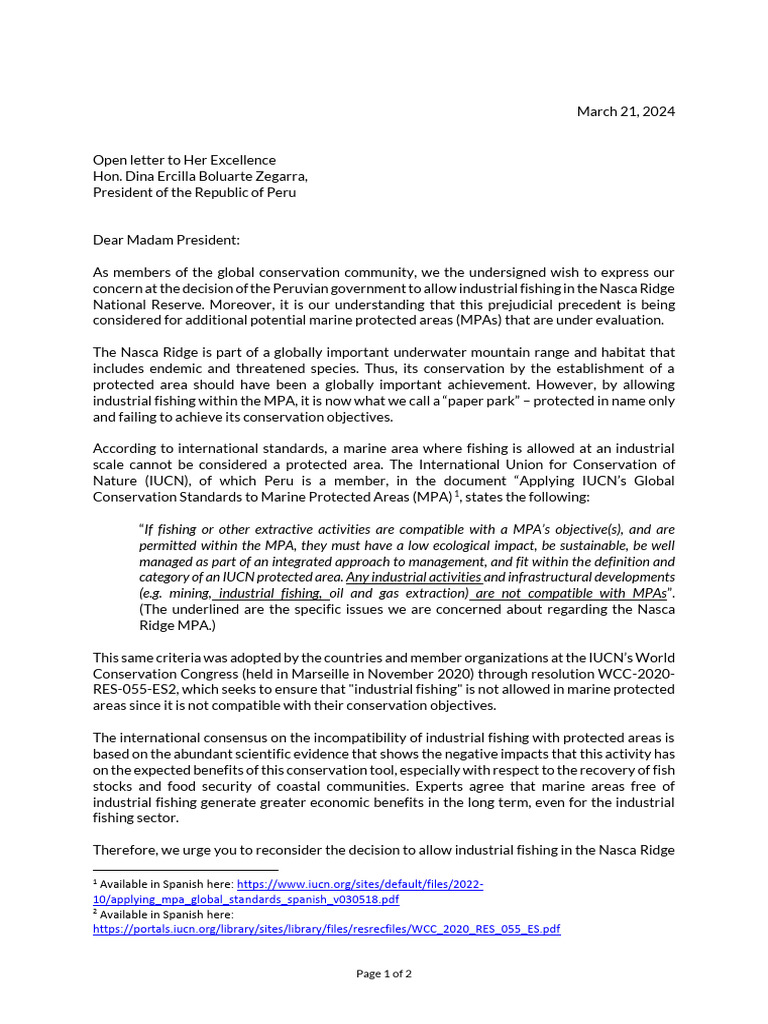2 Open Letter To Protect Nasca Ridge - March 2024 | PDF | Protected ...