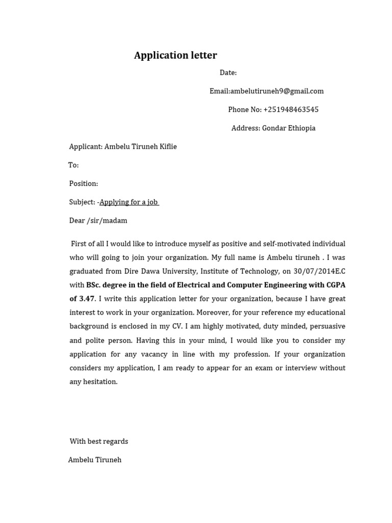 Application Letter: of 3.47. I Write This Application Letter For Your ...
