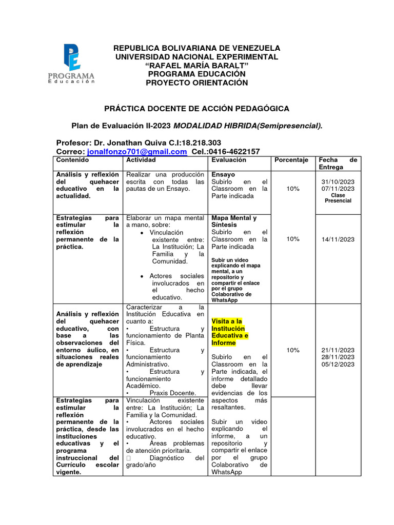 Plan de Evaluación Docente 2023 | PDF | Maestros | Plan de estudios