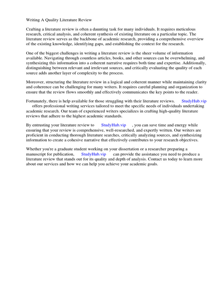 Writing A Quality Literature Review PDF Thesis Literature Review