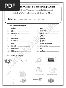 English For Grade 5 Scholarship Exam