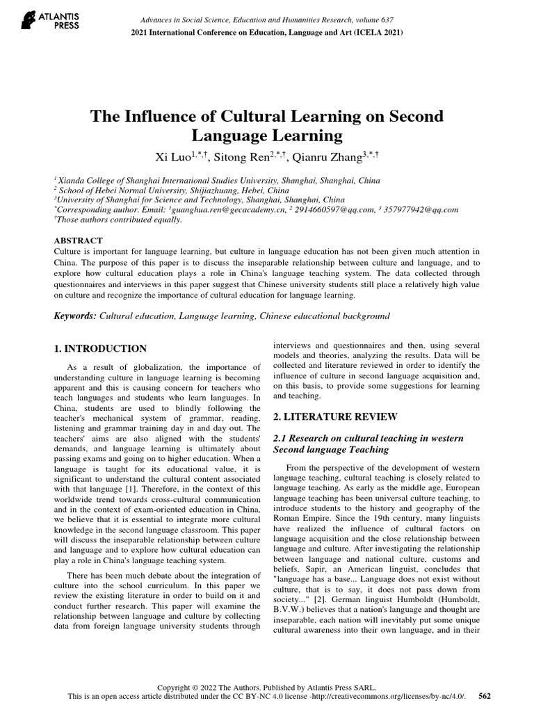 The Influence of Cultural Learning On Second Language Learning | PDF
