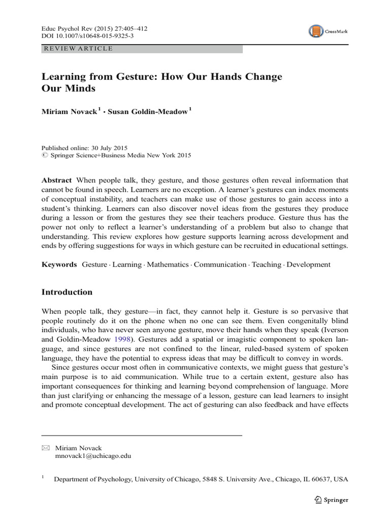 Gesture's Impact on Learning Insights | PDF | Gesture | Learning