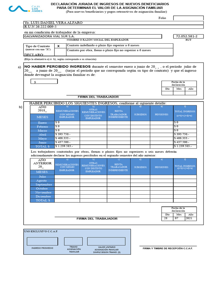 Declaración Jurada de Ingresos 2021 | PDF | Economias