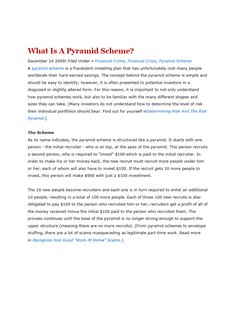 PYRAMID SCHEME SIMPLE TERMS intelligence overview
