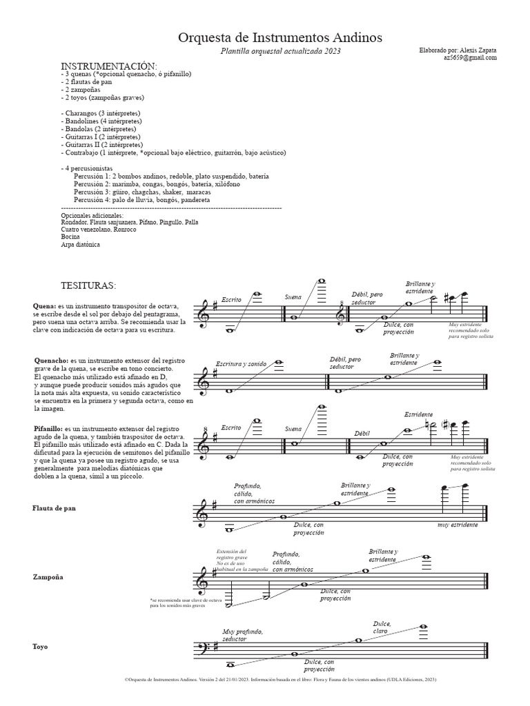 Plantilla Orquestal Andina 2023 | PDF | Orquestas | Instrumentos de cuerda