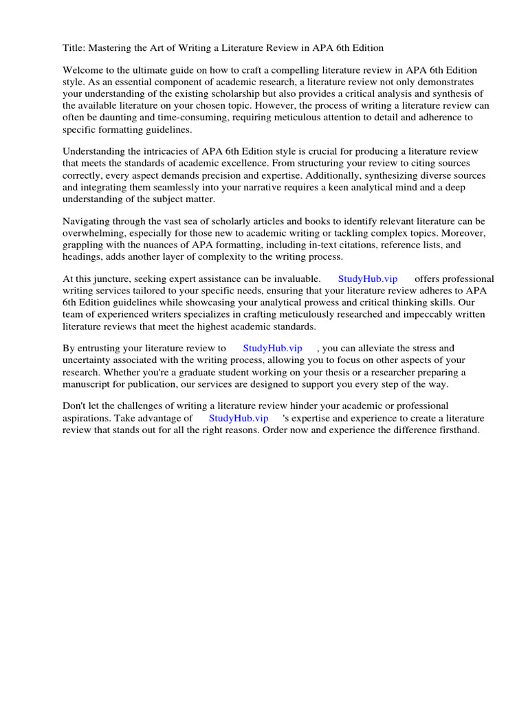 How to Write a Literature Review Apa 6th Edition PDF Thesis Apa Style
