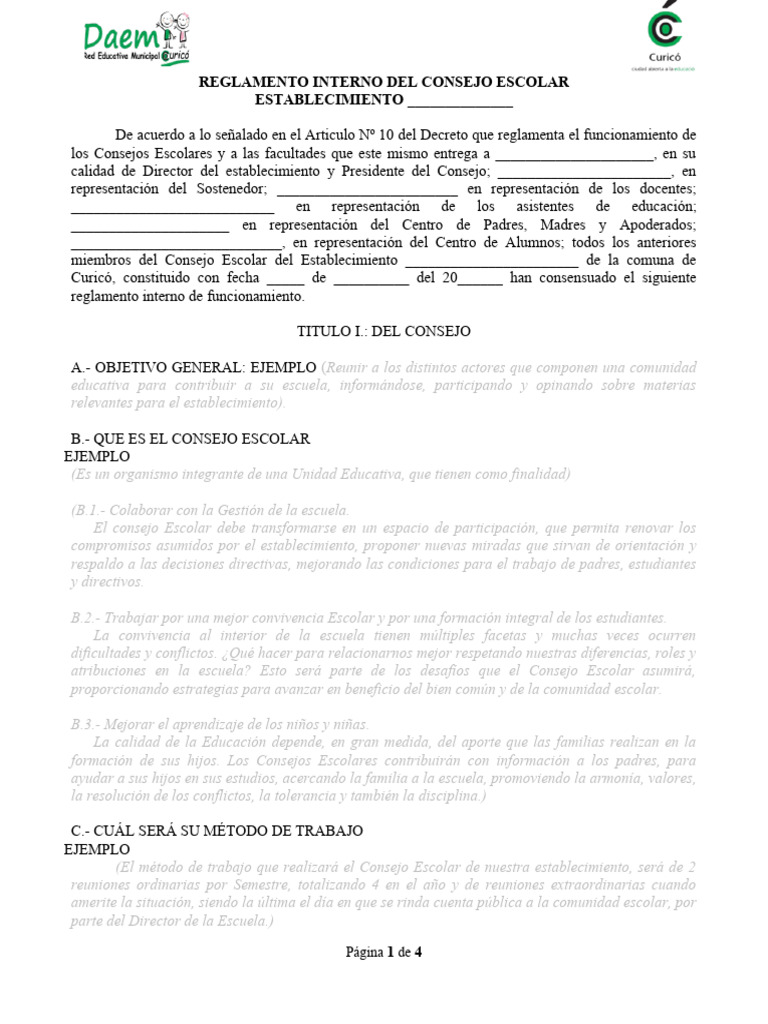 Reglamento Interno del Consejo Escolar | PDF | Escuelas