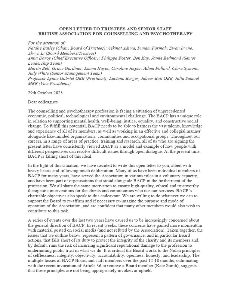 Concerns Over BACP Governance Issues | PDF | Board Of Directors ...