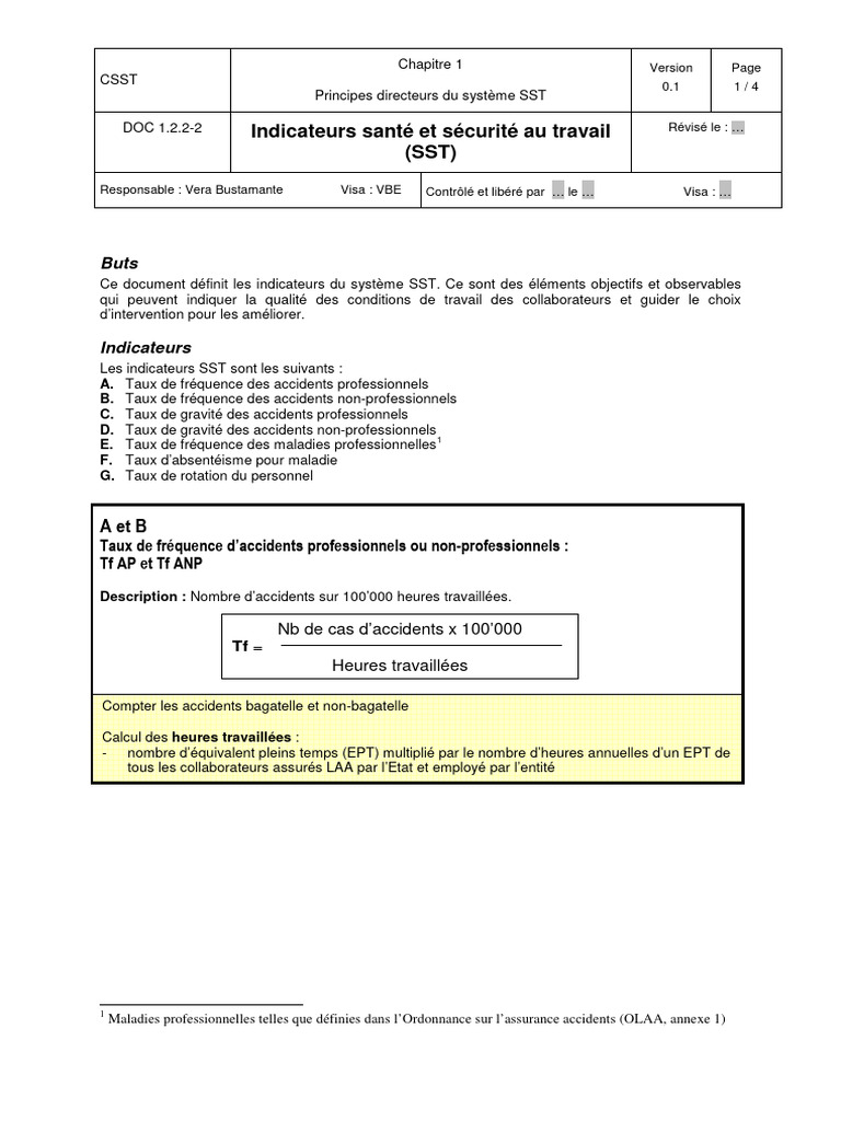 Indicateurs SST : Taux et Calculs | PDF