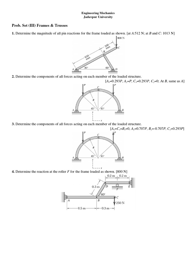 Pin Reactions and Forces in Frames | PDF