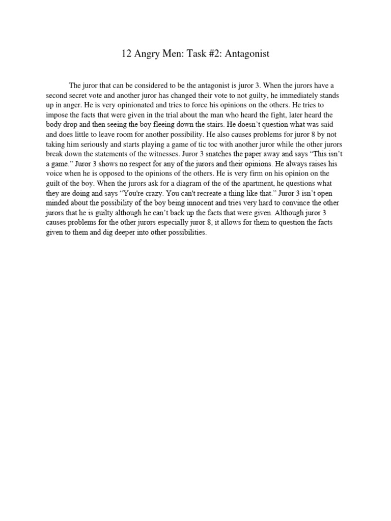 Juror 3: The Antagonist in 12 Angry Men | PDF | Law