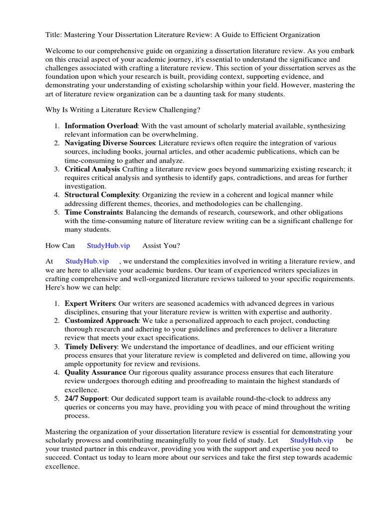 How To Organize A Dissertation Literature Review PDF Literature