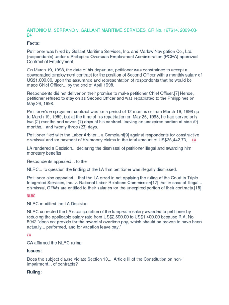Serrano v. Gallant Maritime Services | PDF | Employment | Article Three ...