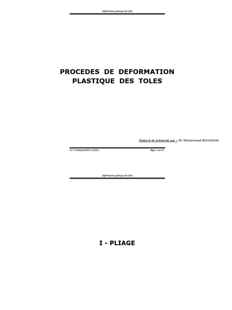 Deformation Plastique Des Tôles Pdf