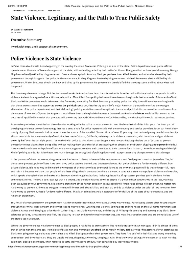 State Violence Legitimacy And The Path To True Public Safety