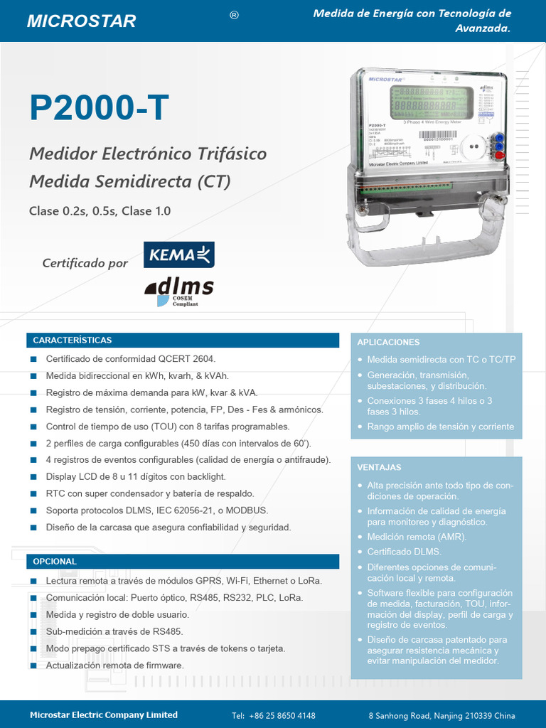 Ficha Tecnica Medidor Semidirecta P2000 T Microstar | PDF | Electrónica ...