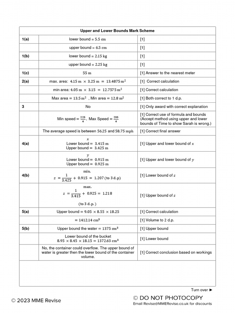 Upper and Lower Bounds Answers MME | PDF | Metrology